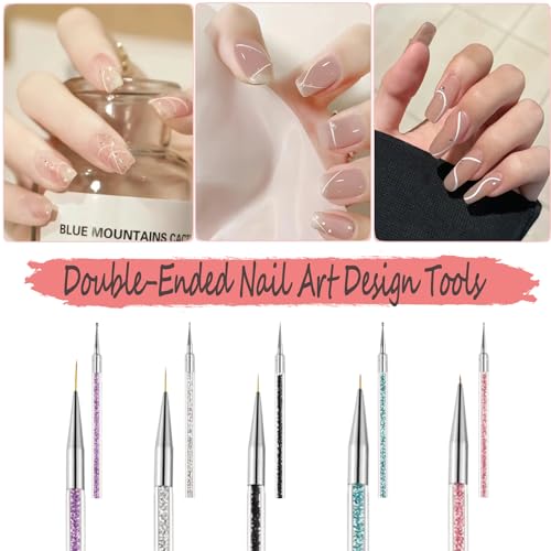 AIBEE Double-Ended Nail Art Brush and Dotting Pen Set - 5 Pcs French Nail Tools