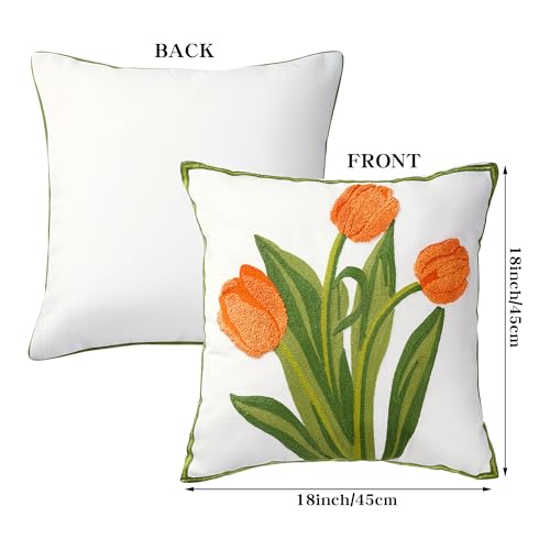 Miayon Embroidered Boho Floral Pillow Cover, 18x18 Inch - Orange Cotton