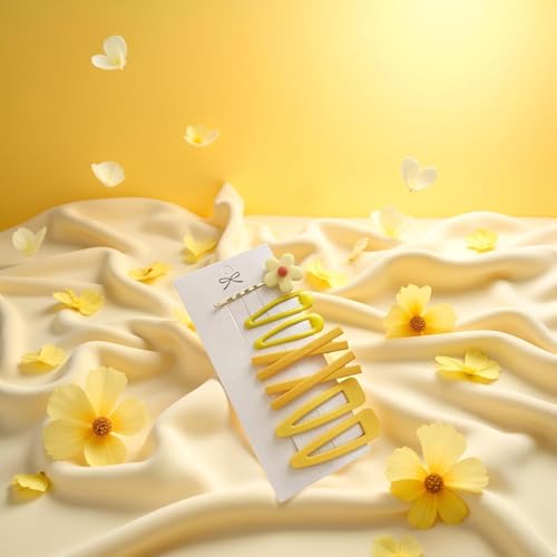 SelHeng 14 Pcs Yellow Flower Hair Clips Gold Barrette Hairpins Set