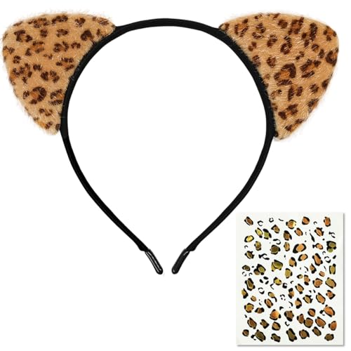 Leopard Ears Headband with Matching Temporary Tattoos Halloween Cosplay