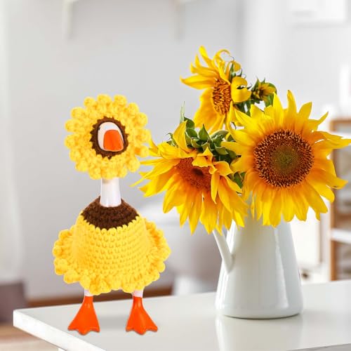 Sunflower Desk Goose Outfit - Handmade Crochet Clothes & Hat for 7" Goose Statues
