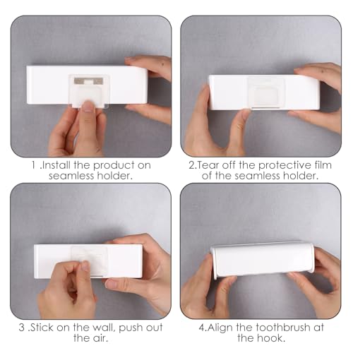 LUEXBOX White 6 Slots Wall Mount Toothbrush Holder with Cover - Self Adhesive Bathroom Storage Organizer - 1 Pack