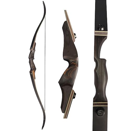 60" Black Hunter Takedown Recurve Bow 20-60 Lbs Traditional Wood Right Handed Bow American Hunting Longbow for Hunting Target Practice (Black Brown, 40 Lbs)