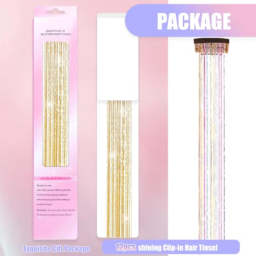 Clip-In Hair Tinsel Extensions 20 Inch Heat Resistant Glitter Hair Kit