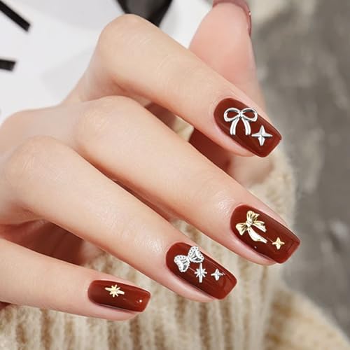 3D Metal Nail Charms Gold and Silver Alloy Studs for DIY Nail Art