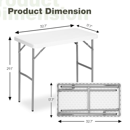 2.7ft Rectangular Folding Table for All-Occasion, Foldable Table with HDPE Tabletop and Steel Legs, Durable and Stable Small Folding Table, Perfect for Camping, Picnic, Party, Indoor & Outdoor