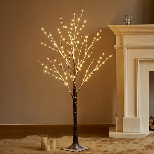 4FT Snow Dusted Twig Tree with 200 LED Fairy Lights for Indoor Outdoor Holiday Decor