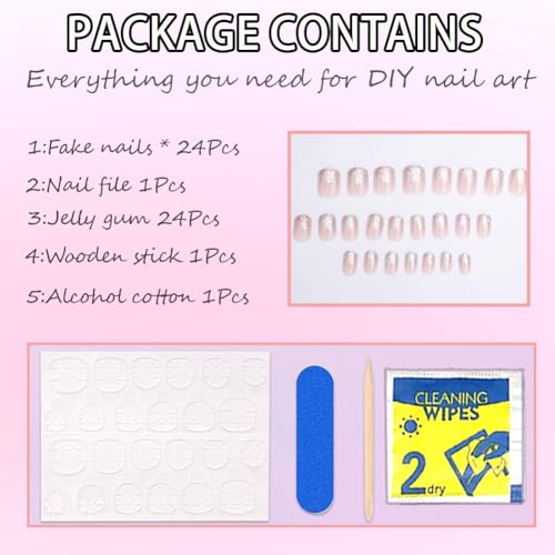 Hrnsnails Glitter Ombre Short Square Press on Nails - 24Pcs Sparkly Acrylic False Nails Kit