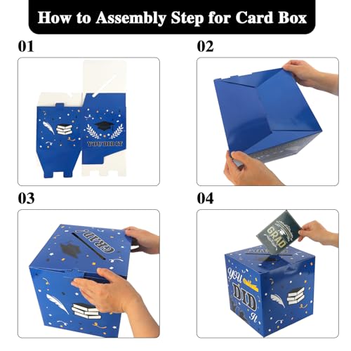 Graduation Card Box 2026 - Foldable Blue & Black Card Holder