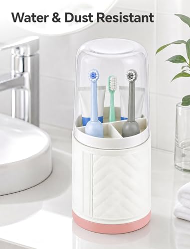 NiHome Covered Toothbrush Holder with Drain Tray - 3-Slot Organizer for Electric Brushes, White