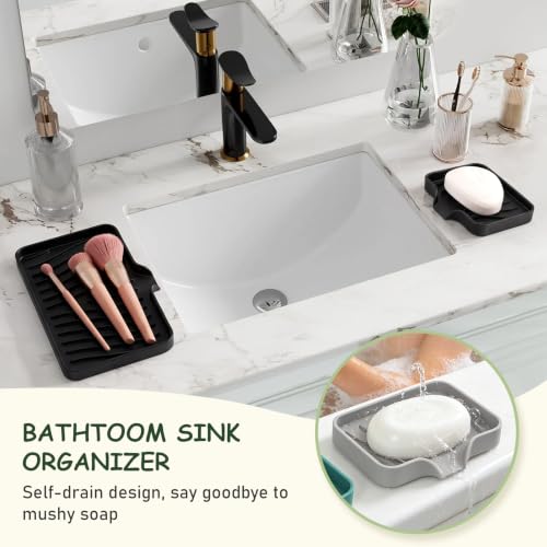 PARIERIS Silicone Self-Draining Soap Dish Holder - Off White, 2 Short Tray Set
