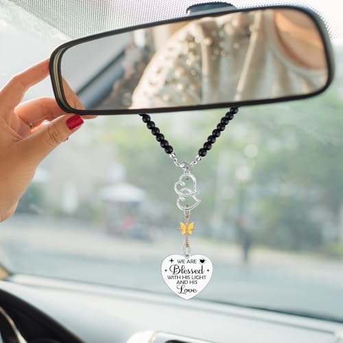 Christian Rearview Mirror Charm with Bible Verse - Religious Car Accessory