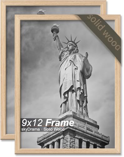 skyDrama 9x12 Solid Wood Picture Frame - Natural Wood Grain, 2 Pack