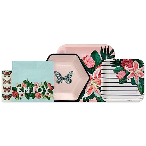 Hallmark Pink and Green Floral Party Supplies Set for 16 Guests
