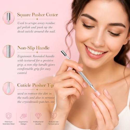Burax Stainless Steel Cuticle Pusher & Gel Nail Scraper Tool