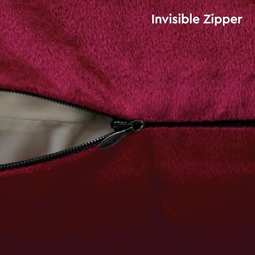 Encasa XO Maroon Velvet Throw Pillow Covers 12"x12" (Pack of 2)