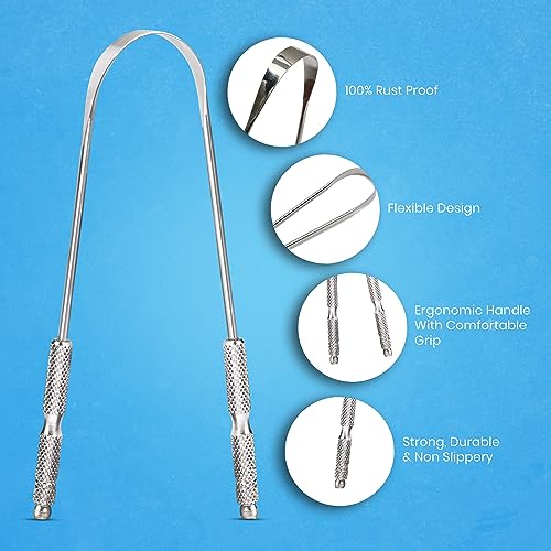 HOKIN Stainless Steel Tongue Scraper - 2Pack Oral Care & Bad Breath Solution