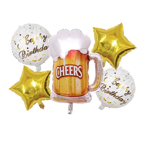 5 PCS Happy Birthday Foil Balloons - Beer Mug & Star Design