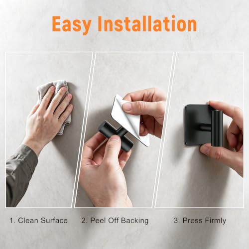 SetSail Adhesive Towel Hooks - Matte Black, 4 Pack for Bathrooms