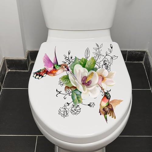 Floral Birds Butterfly Toilet Seat Stickers - Set of 2