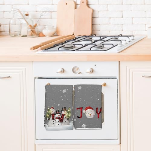 HSKMAKE 2-Piece Christmas Snowman Cotton Kitchen Towels - Festive Gray Set