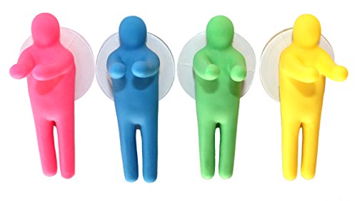 Funny People Toothbrush Holder & Multi-Use Suction Hooks, 4-Piece Set