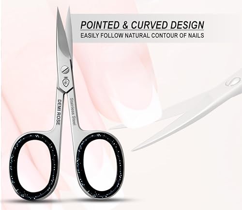 DEMI ROSE Curved Nail Scissors & Precision Grooming Cuticle Scissors