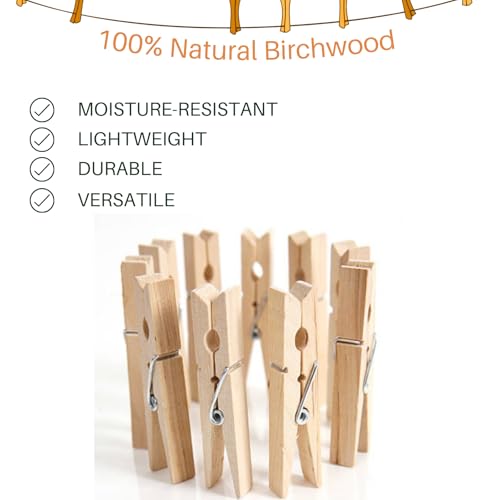 24 Pack Heavy Duty Wooden Clothespins - 3.55 Inch Outdoor Laundry & Craft Pins