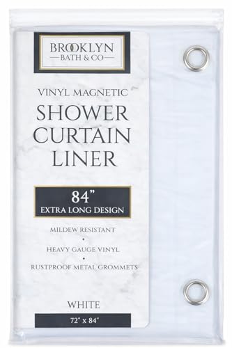 Home Expressions Extra Long Magnetic Shower Curtain Liner, 84" H x 72" W, White
