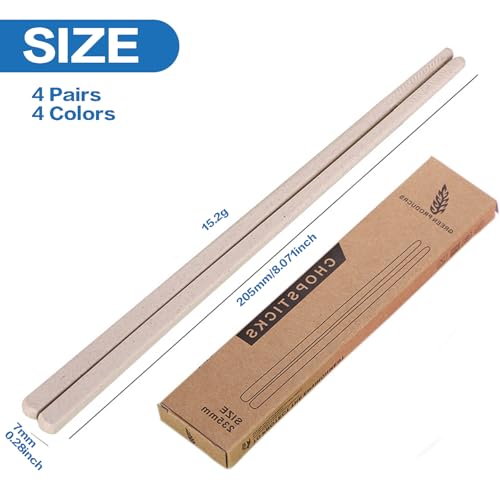 Frunsse Reusable Chopsticks 4 Pairs, 20cm Textured Matte Soft-Tone Utensils