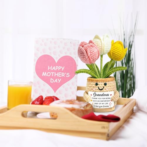 TEEBIM Handmade Crochet Tulip Flower Gift for Grandma - Meaningful Keepsake