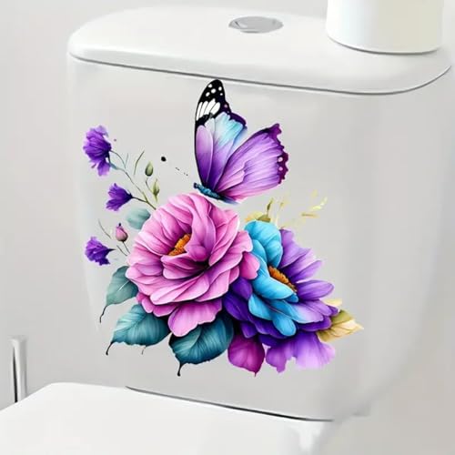 Butterfly and Floral Toilet Lid Decal - Waterproof Self-Adhesive Sticker