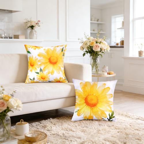 Fengek Yellow Daisy Throw Pillow Covers 18x18 - Set of 2