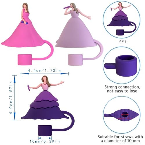 3PCS Pink Silicone Straw Covers for 10mm Tumblers - Reusable Dust-Proof Toppers
