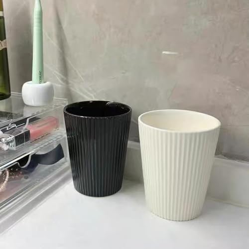 Wongwongcat White Ceramic Vertical Stripe Toothbrush Cup - Couple Bathroom Tumbler & Coffee Mug