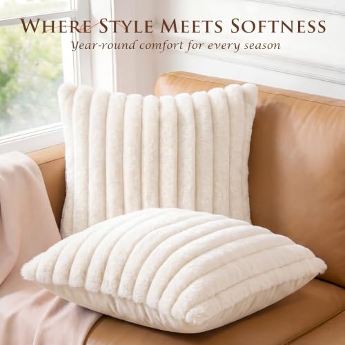 Set of 2 Cream White Decorative Throw Pillow Covers 18x18