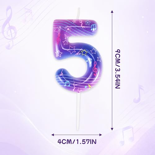 Kpop Music Note 5th Birthday Candle – Purple Gradient Cake Topper