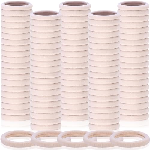 Fishinsea 150 Pcs Seamless Elastic Hair Ties Beige No Damage Pony Tail Bands