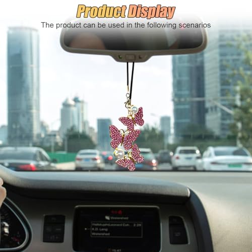Sparkling Butterfly Car Rearview Mirror Pendant - Purple Rhinestone Charm