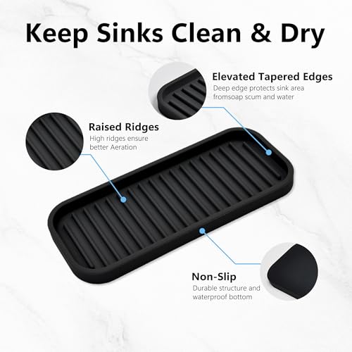 Gosmol 9x3.5 Inch Silicone Sink Caddy & Sponge Holder - Black Kitchen Organizer