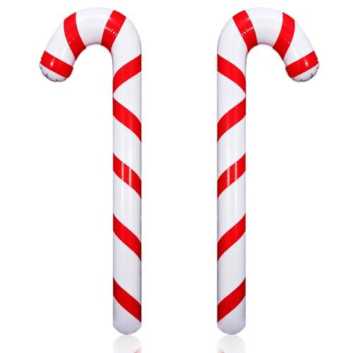 Large Inflatable Candy Cane Balloons - 35 Inch Christmas Decorations, 2 Pcs - Red Candy Cane, Holiday Pool & Indoor Decor