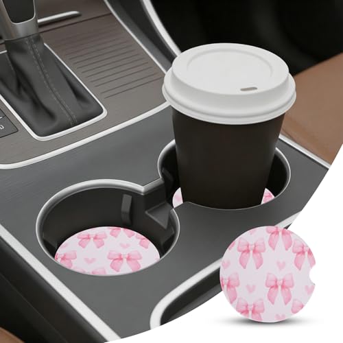 2 Pack Bow Car Coasters - Stylish & Absorbent Ceramic Cup Holders