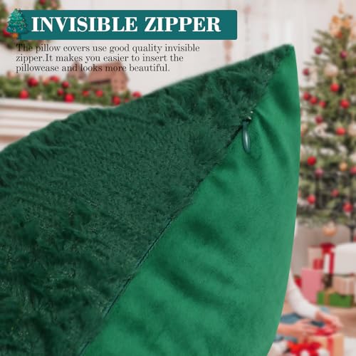 ANOOVV 18x18 Green Christmas Tree Pillow Covers, Set of 2 Soft Plush Cases