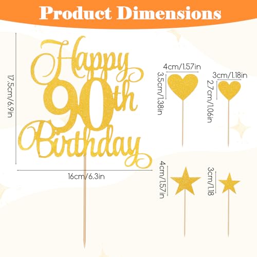 Happy 90th Birthday Cake Topper Set with Glitter Decor