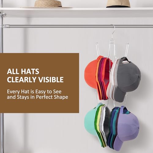 Silver Rotatable Hat Organizer for Closet, Holds Up to 40 Caps, Space-Saving Storage