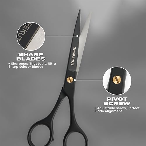 SHAPEKUT Professional 6.5 Inch Hair Cutting Scissors, Black Stainless Steel Barber Shears