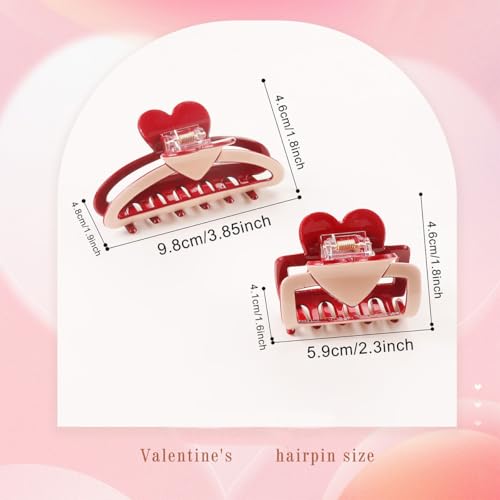 BUNLVDI 2Pcs Valentine Red Heart Hair Claw Clips Acrylic Shark Clips