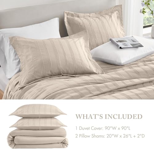 Madison Park Essentials Striped Duvet Cover Set Queen, Modern Minimalist Bedding Set with Premium Jacquard Stripe, 3 Pieces Duvet Cover Reversible with Zipper Closure & Corner Ties,Neutral