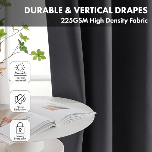 Dark Grey Blackout Curtains - 40x63 Inch, Thermal Insulated, Room Darkening, 2 Panels