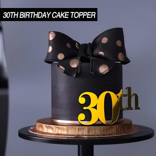 30th Birthday Cake Topper Set - 24 PCS, 8 Styles in Gold, Black & Silver